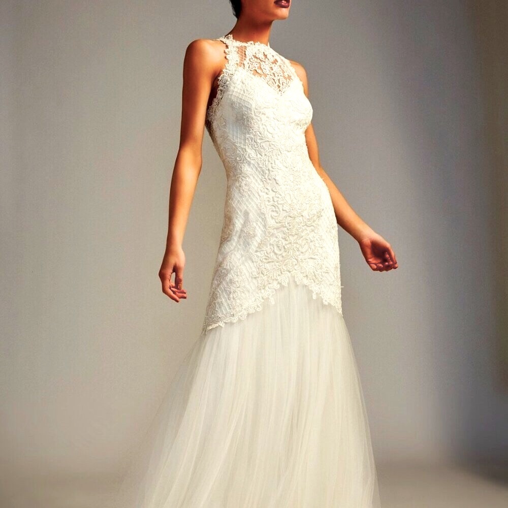Nwt Tadashi Shoji Janey Illusion Gown Ivory Tulle Embroidered Lace 10 Msrp $878